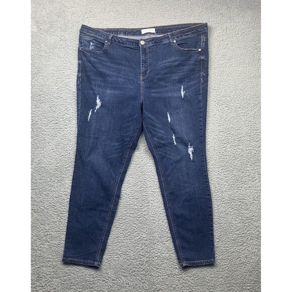Eloquii Jeans Womens 24 Blue Distressed High Rise Dark Wash Skinny Stretch Denim - Picture 1 of 14